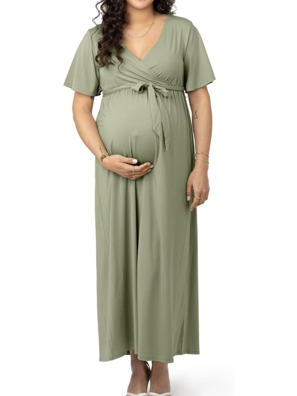 Kindred Bravely maternity wrap dress in sage green, SP